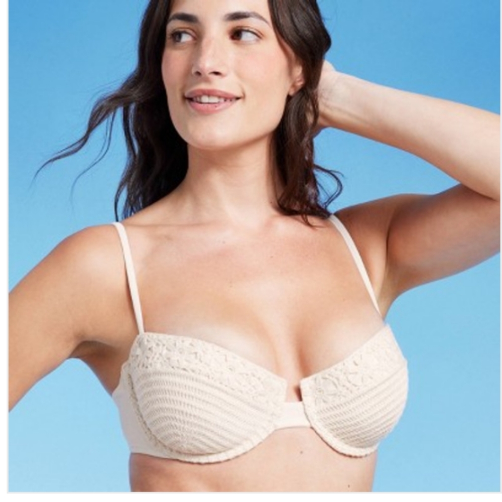 🆕Shade & Shore Crochet Underwire Swimsuit Bikini Top Off-White / Cream Size 34B